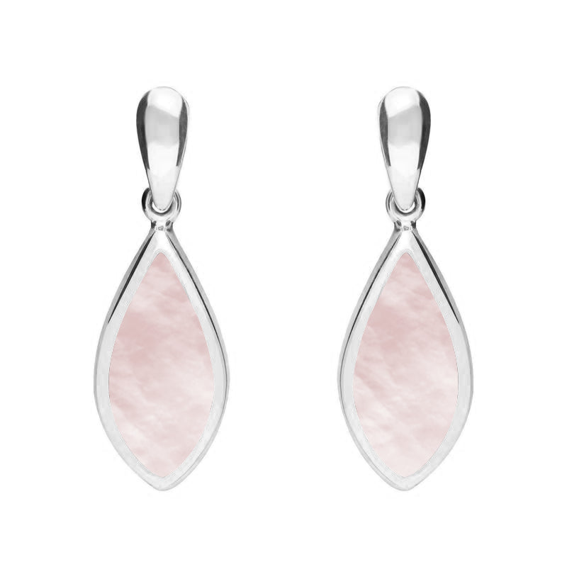 Sterling Silver Pink Mother of Pearl Small Pointed Pear Drop Earrings