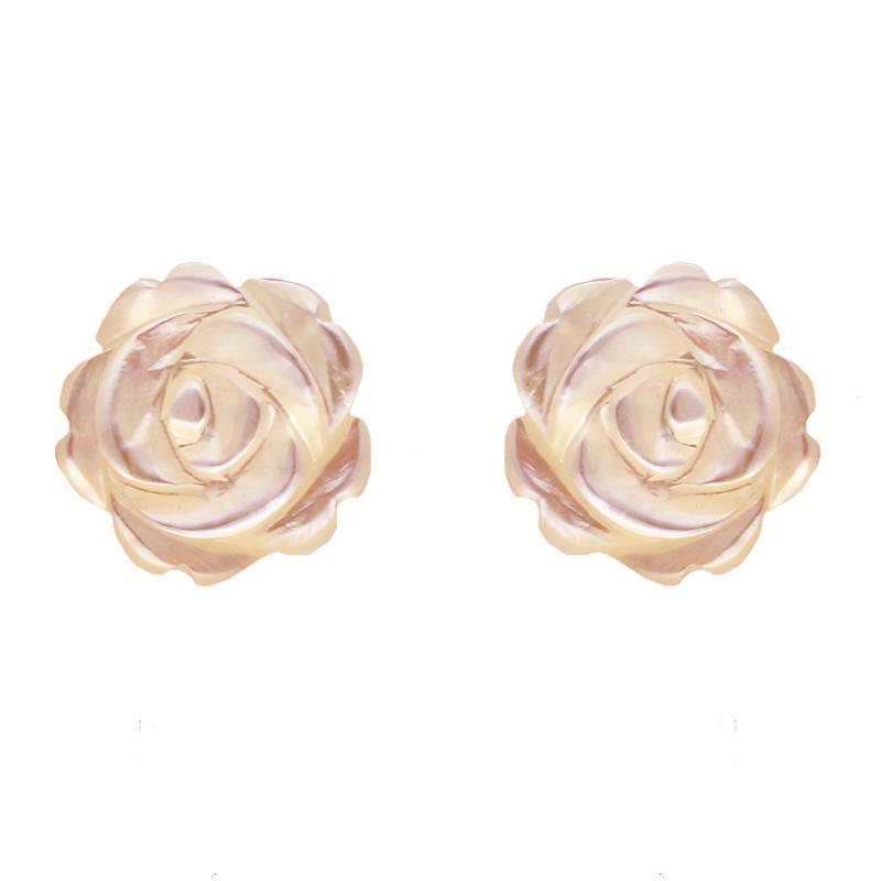 Sterling Silver Pink Mother of Pearl Tuberose 8mm Rose Stud Earrings - Silver
