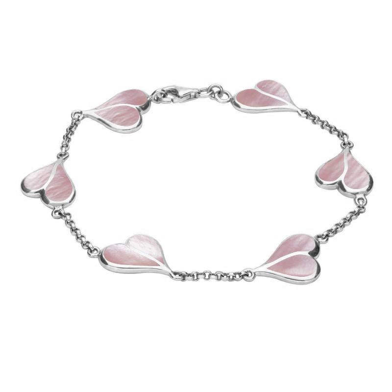 Sterling Silver Pink Mother of Pearl Split Heart Bracelet - Silver