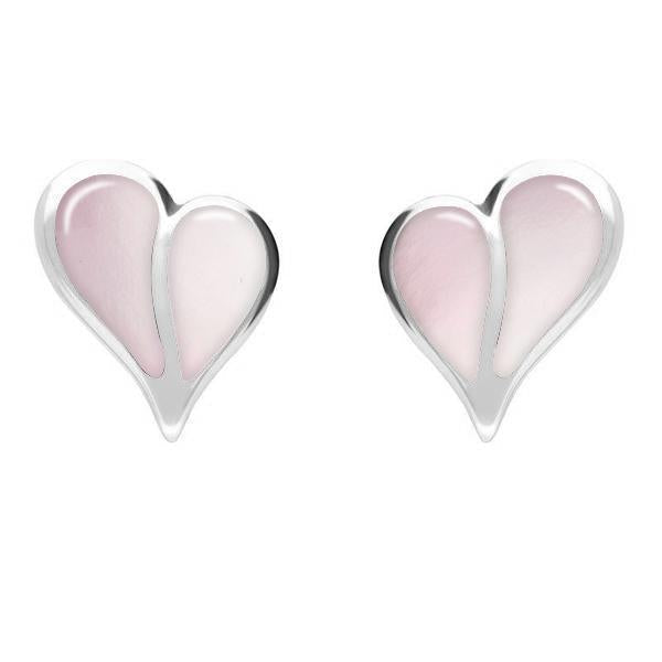 Sterling Silver Pink Mother of Pearl Split Heart Stud Earrings - Silver