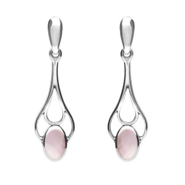 Sterling Silver Pink Mother of Pearl Spoon Drop Earrings
