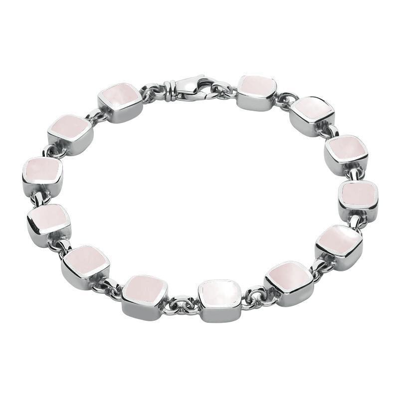 Sterling Silver Pink Mother of Pearl Square Cushion Bracelet - Silver