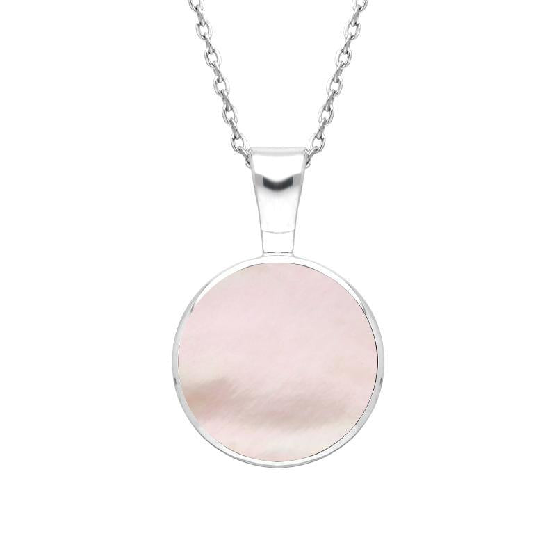 Sterling Silver Pink Mother of Pearl Heritage Round Necklace - Silver