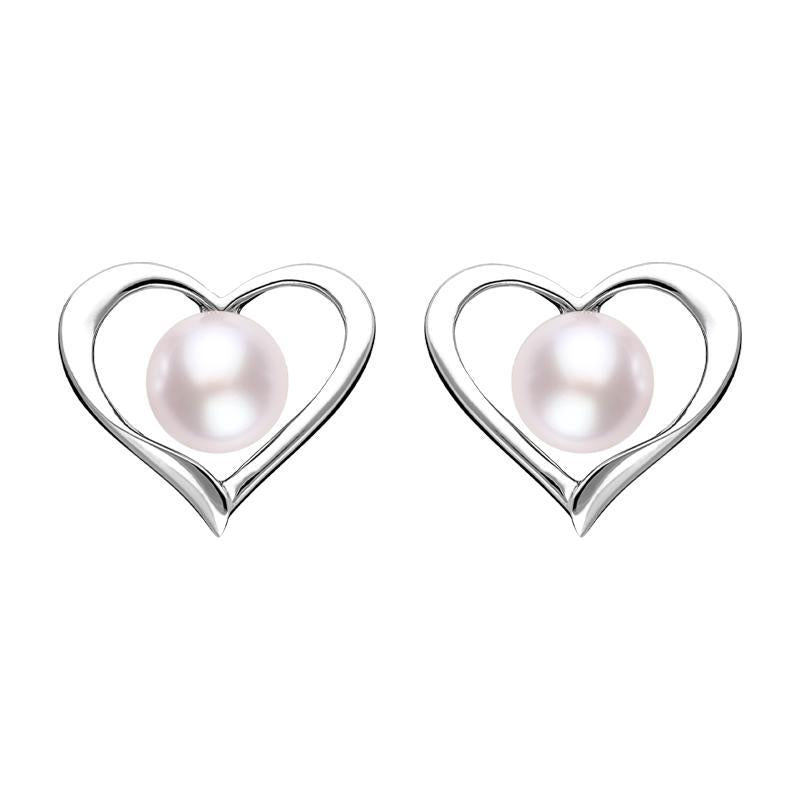Sterling Silver Pink Pearl Open Heart Stud Earrings