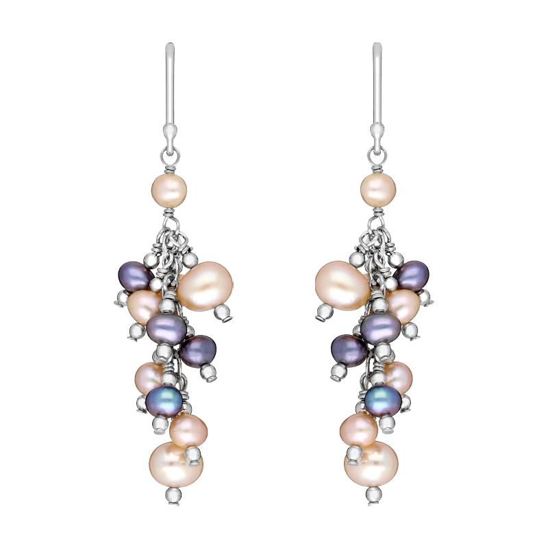 Sterling Silver Pink and Black Pearl Drop Earrings D