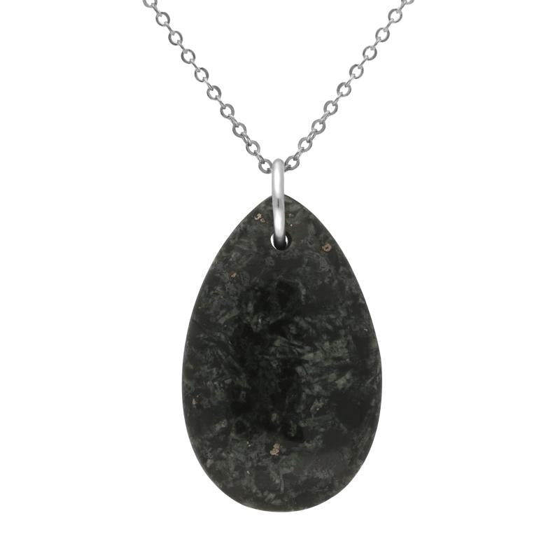 Sterling Silver Preseli Bluestone Pear Shaped Carved Necklace - Silver
