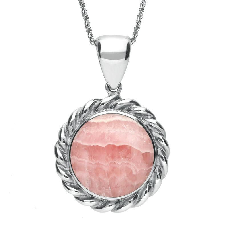 Sterling Silver Rhodochrosite Rope Twist Necklace - Silver