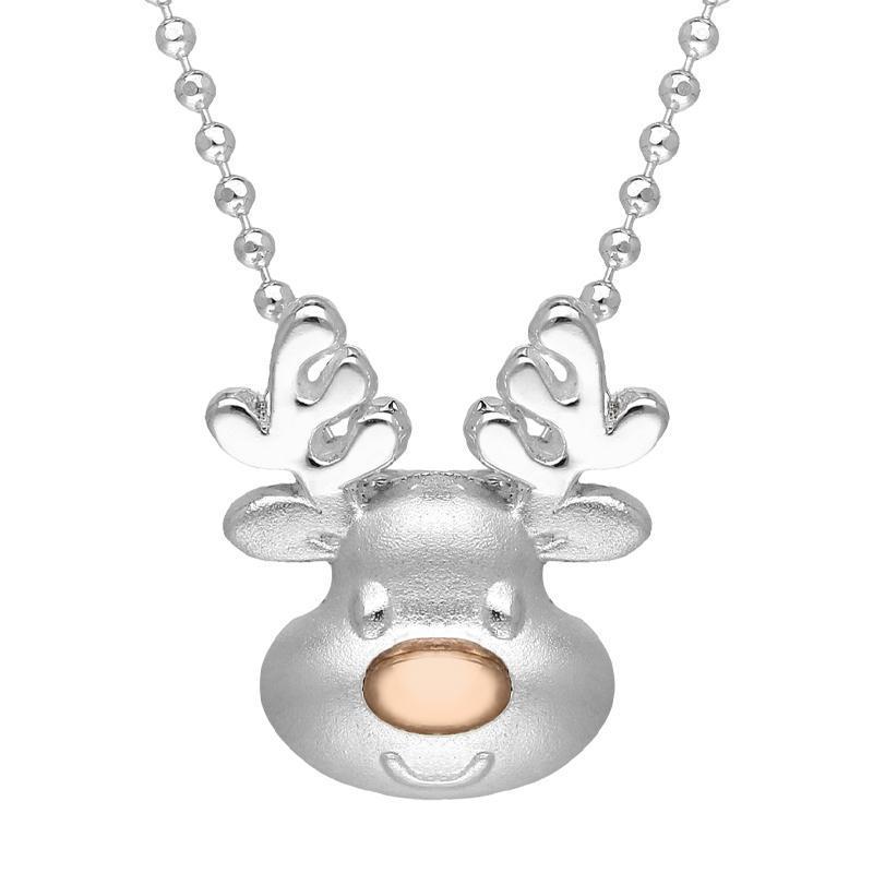 Rose Gold Plated Sterling Silver Reindeer Face Pendant - Option1 Value Rose Gold