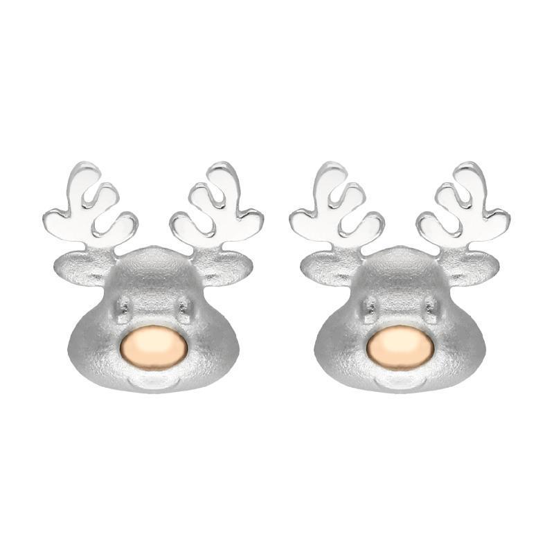 Rose Gold Plated Sterling Silver Reindeer Face Stud Earrings - Option1 Value Rose Gold