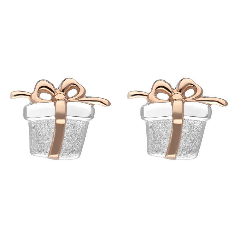 Rose Gold Plated Sterling Silver Present Stud Earrings - Option1 Value Rose Gold