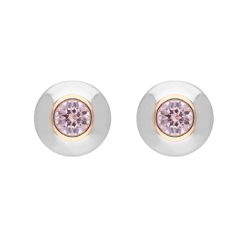 Sterling Silver and Rose Gold Plated Sterling Silver Pink CZ Front Back Stud Earrings - Option1 Value Silver