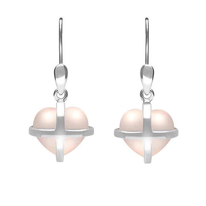 Sterling Silver Rose Quartz Small Cross Heart Drop Earrings - Option1 Value Silver
