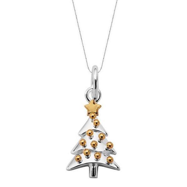 Sterling Silver Small Christmas Tree with Baubles Necklace - Option1 Value Yellow Gold