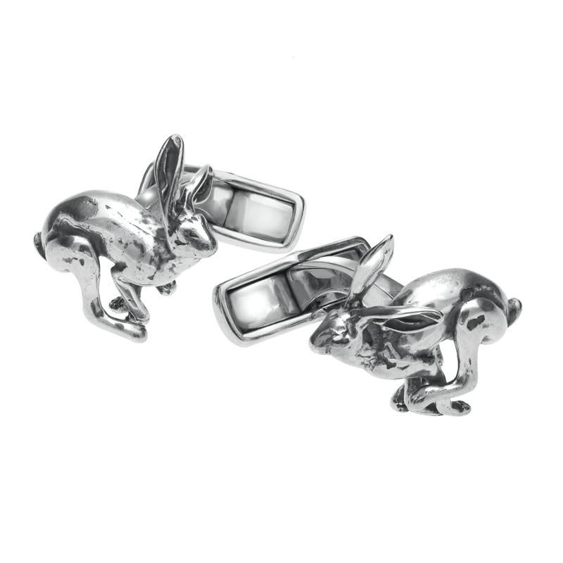 Sterling Silver Small Running Hare Cufflinks - Silver