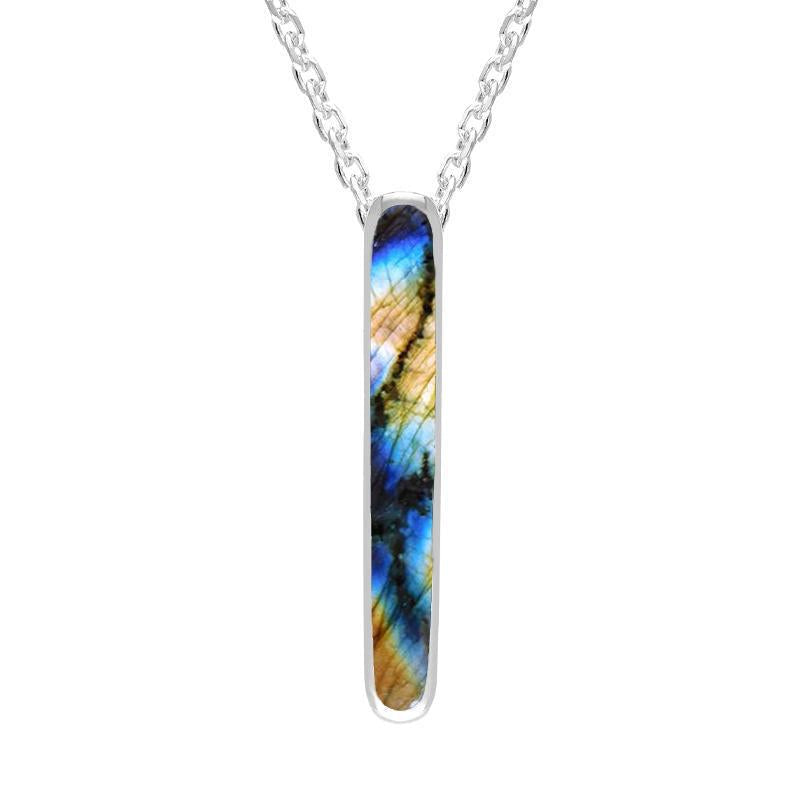 Sterling Silver Spectrolite Lineaire Drop Oval Necklace