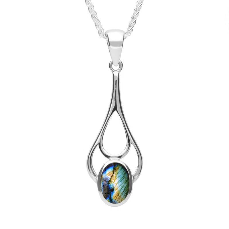 Sterling Silver Spectrolite Oval Spoon Necklace - Silver
