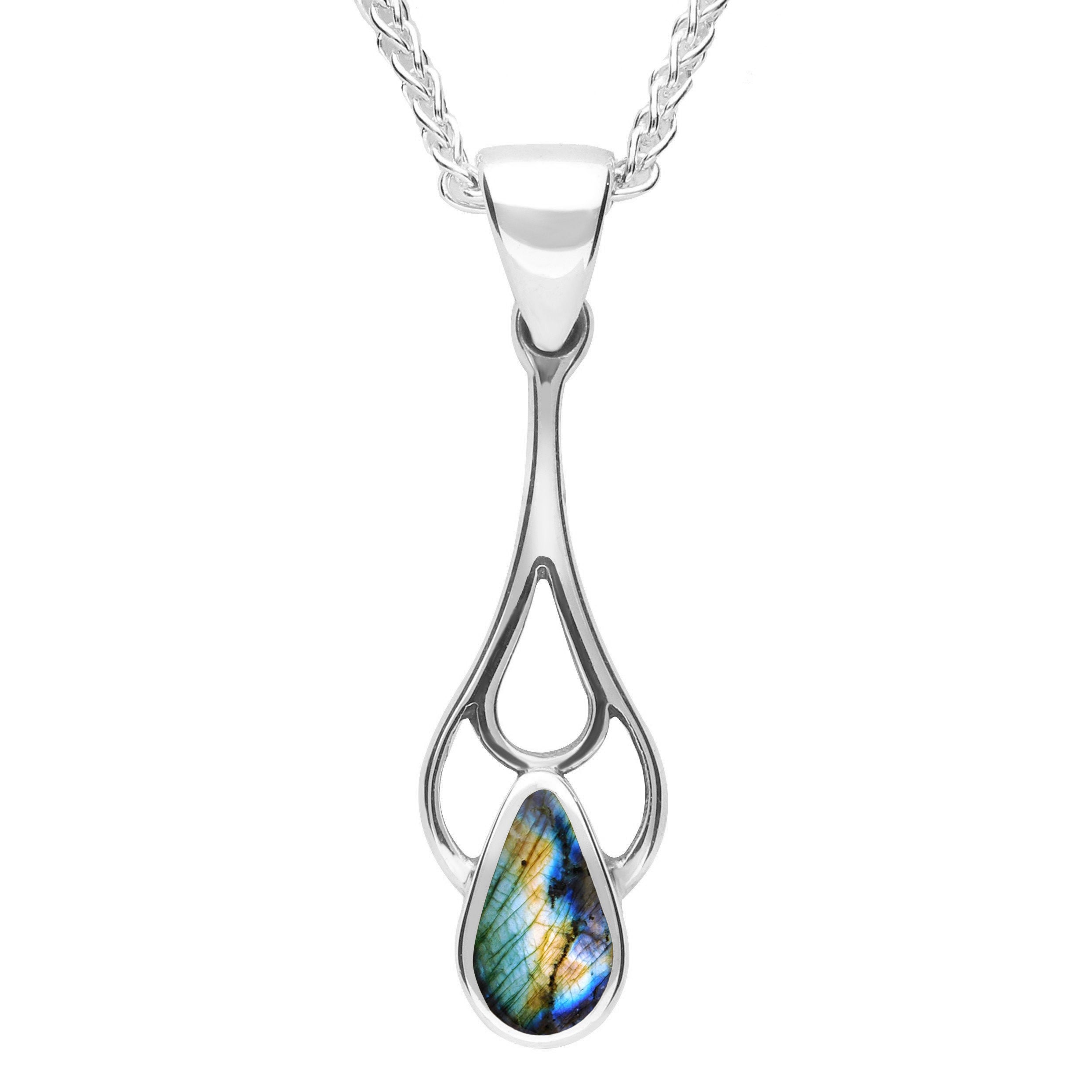 Sterling Silver Spectrolite Pear Spoon Necklace - Silver