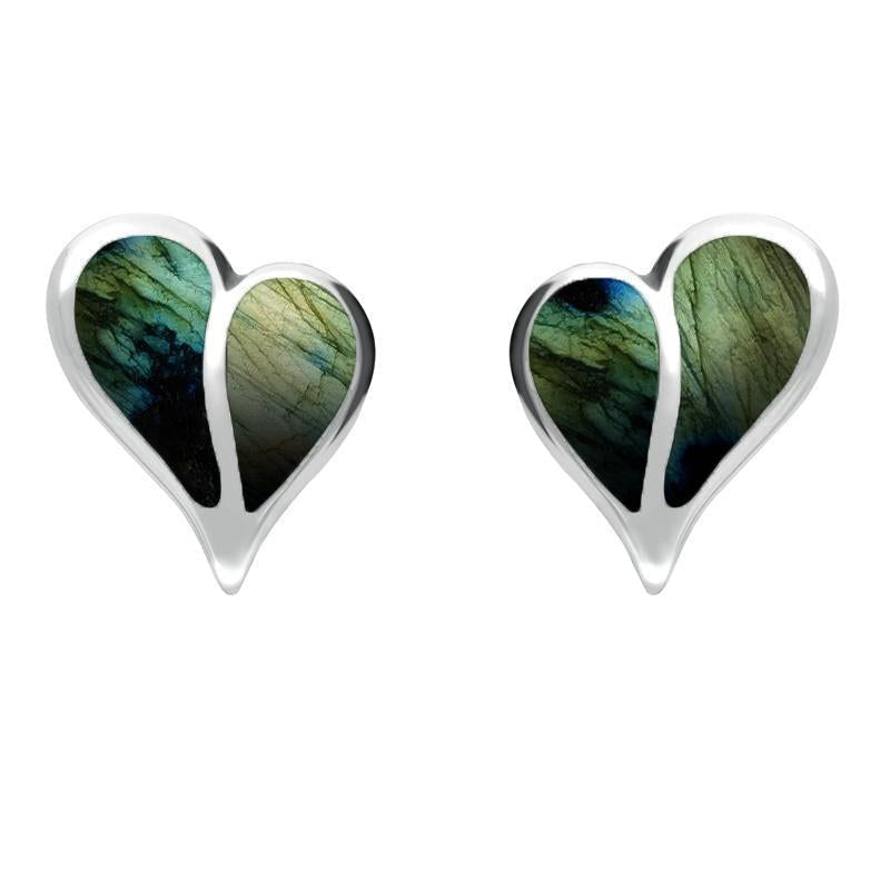 Sterling Silver Spectrolite Split Heart Stud Earrings - Silver