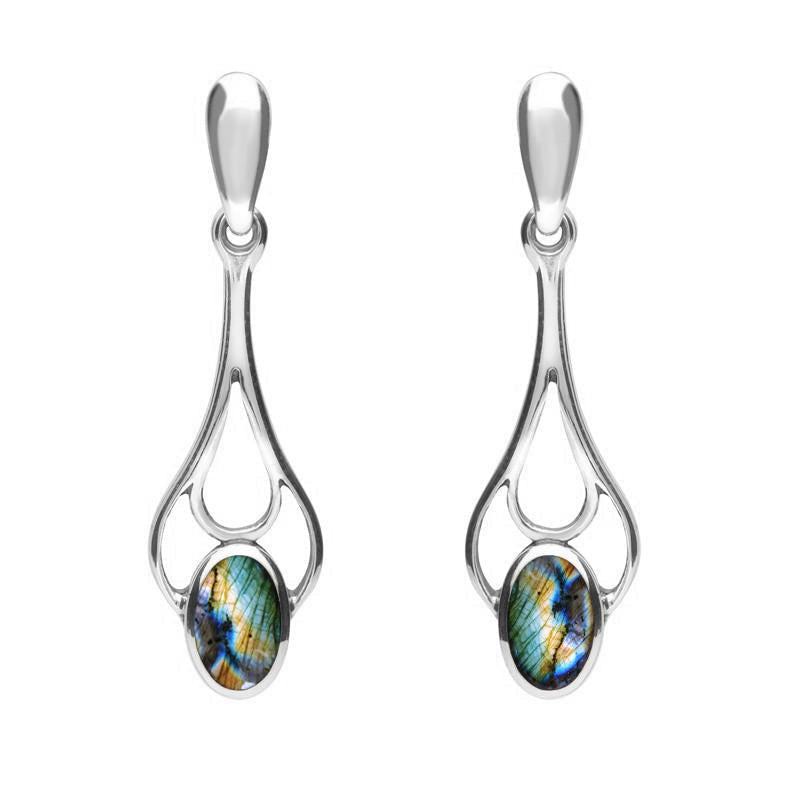 Sterling Silver Spectrolite Spoon Drop Earrings - Silver