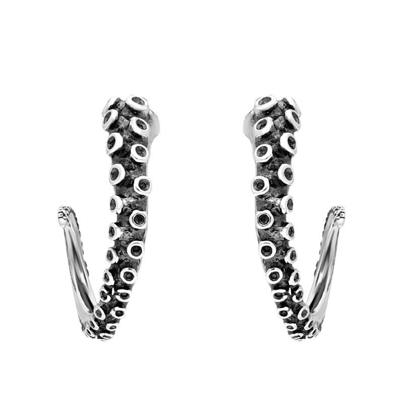 Sterling Silver Tentacle Hoop Earrings - Silver