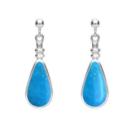 Sterling Silver Turquoise Bottle Top Pear Drop Earrings - Silver