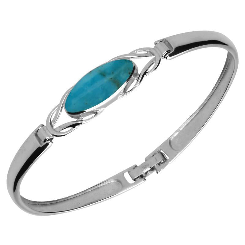 Sterling Silver Turquoise Celtic Oval Clip Bangle - Option1 Value Silver