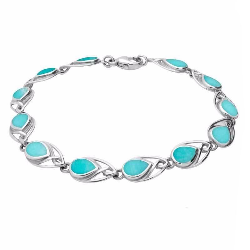 Sterling Silver Turquoise Celtic Twelve Stone Pear Bracelet - Option1 Value Silver