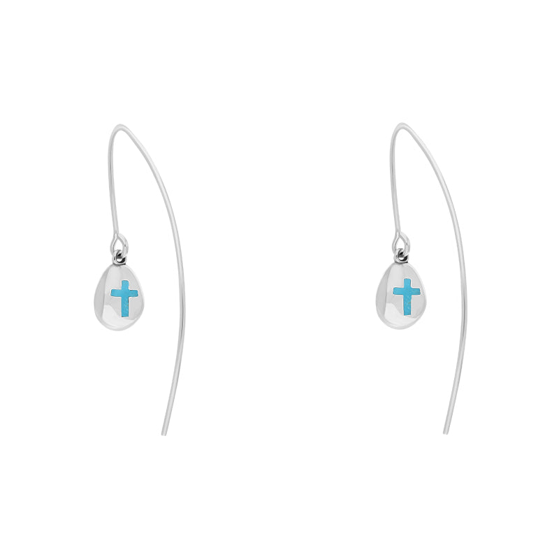 Sterling Silver Turquoise Cross Disc Drop Earrings - Silver