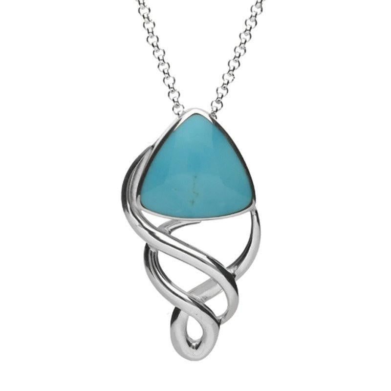 Sterling Silver Turquoise Curved Triangle Celtic Necklace - Option1 Value Silver