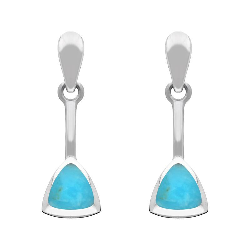 Sterling Silver Turquoise Curved Triangle Drop Earrings - Silver