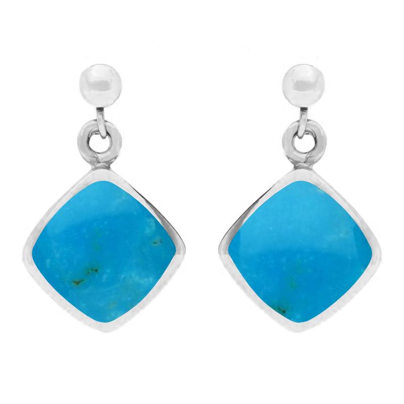 Sterling Silver Turquoise Cushion Drop Earrings - Silver