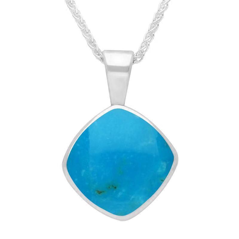 Sterling Silver Turquoise Cushion Shaped Necklace - Silver