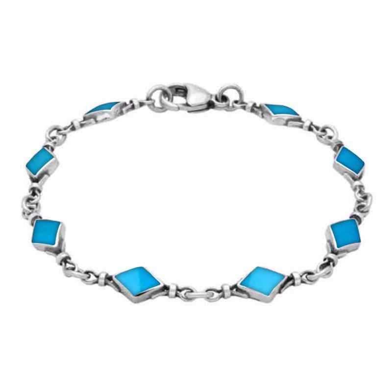 Sterling Silver Turquoise Diamond Shaped Bracelet - Silver