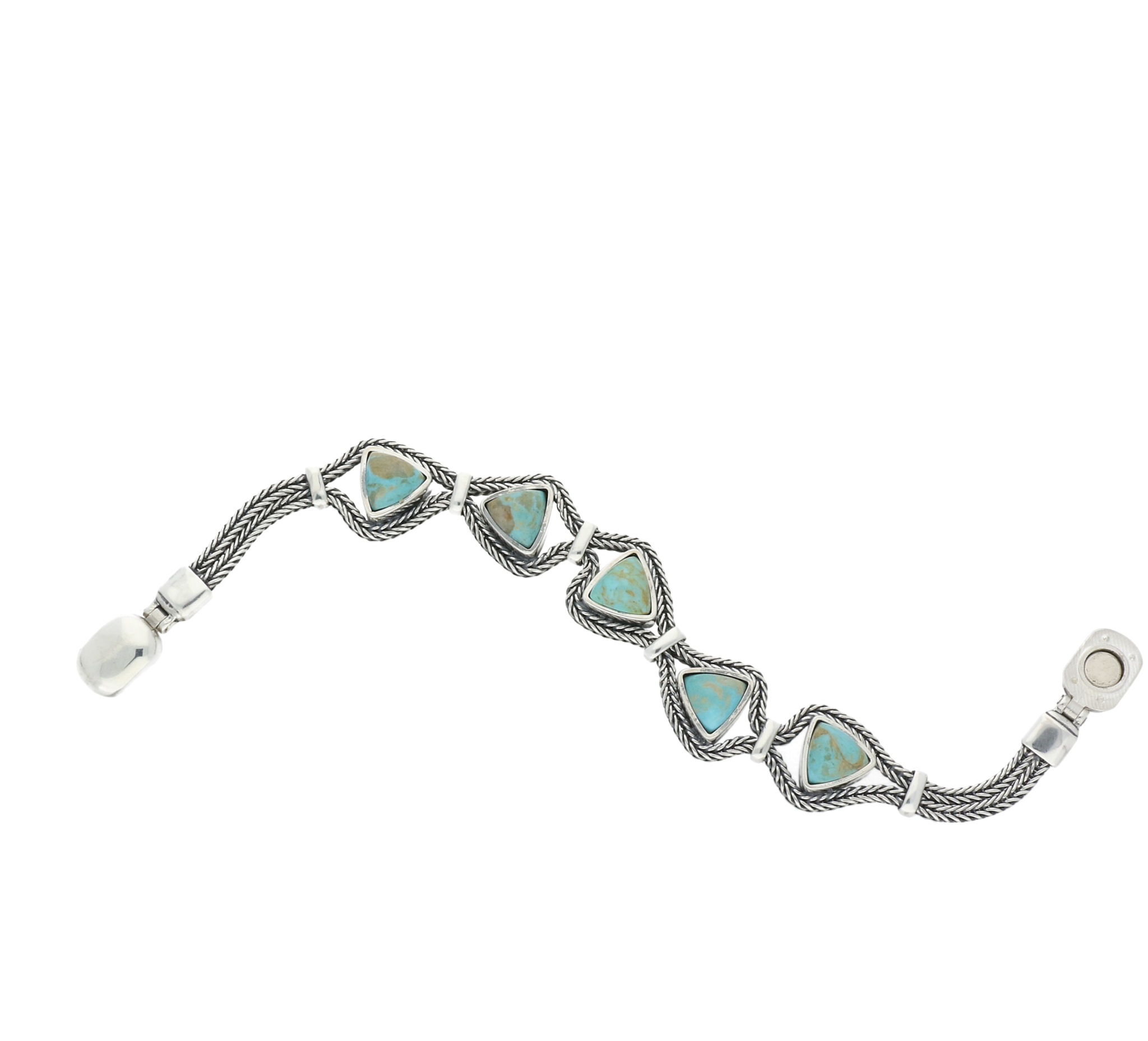Sterling Silver Turquoise Five Stone Triangular Marquise Foxtail Bracelet D - Option1 Value Silver