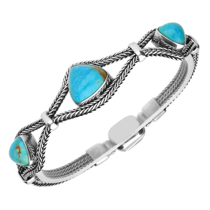 Sterling Silver Turquoise Foxtail Three Stone Triangle Bracelet D - Option1 Value Silver