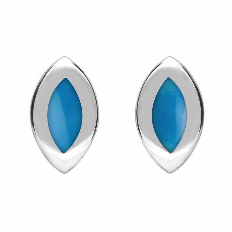 Sterling Silver Turquoise Framed Marquise Stud Earrings - Option1 Value Silver