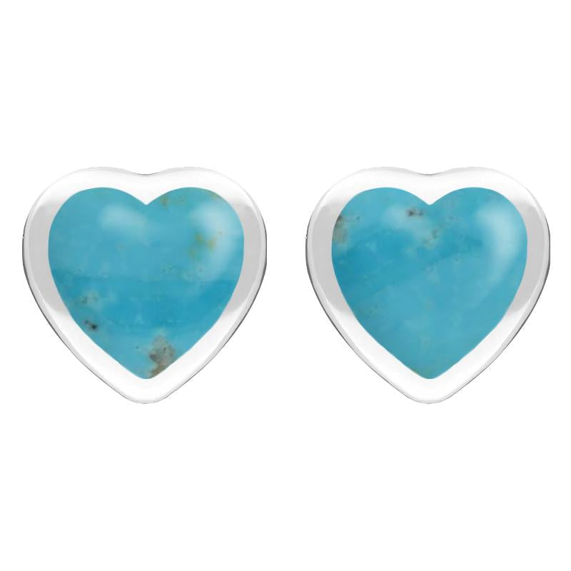 Sterling Silver Turquoise Large Framed Heart Stud Earrings - Silver