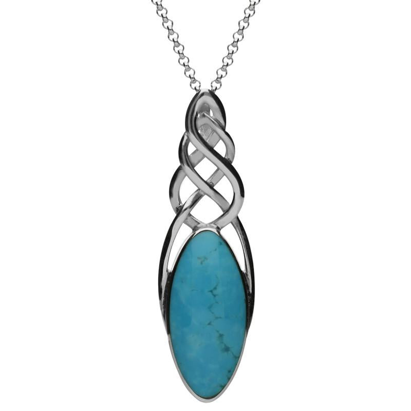 Sterling Silver Turquoise Long Marquise Celtic Necklace - Option1 Value Silver