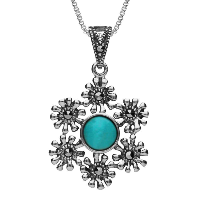 Sterling Silver Turquoise Marcasite Flower Petal Necklace - Option1 Value Silver