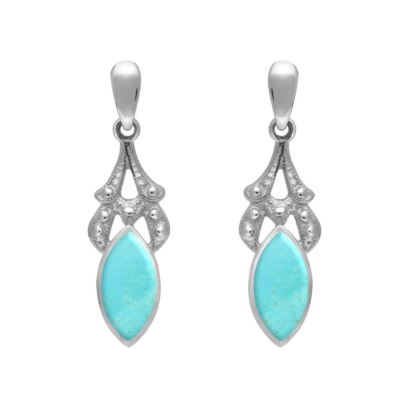 Sterling Silver Turquoise Marquise Drop Earrings - Silver