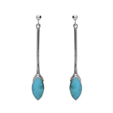 Sterling Silver Turquoise Marquise Long Drop Earrings - Option1 Value Silver