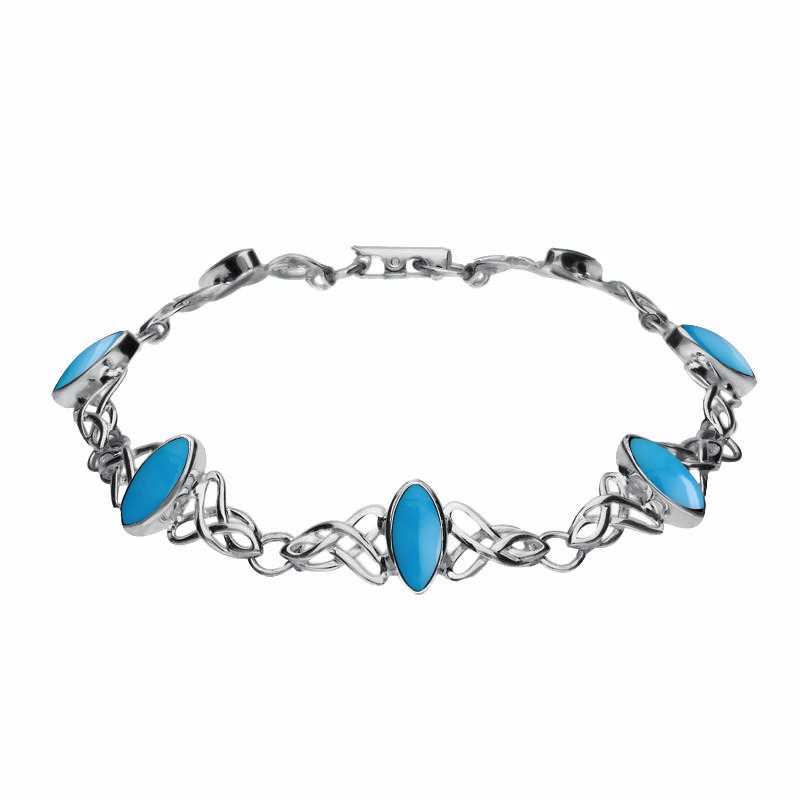 Sterling Silver Turquoise Marquise Shaped Celtic Bracelet - Option1 Value Silver