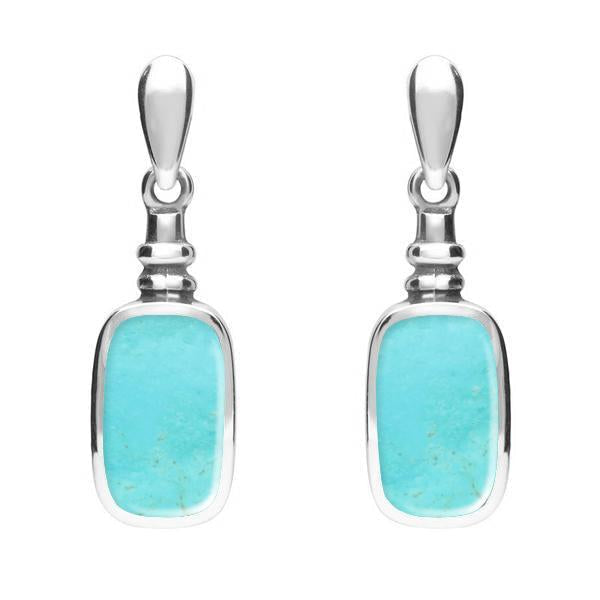Sterling Silver Turquoise Oblong Bottle Top Drop Earrings - Silver