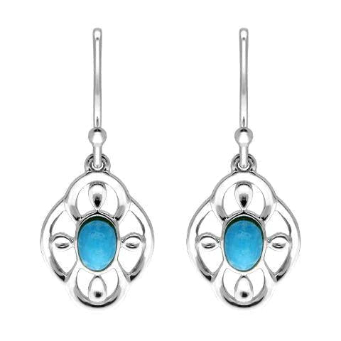 Sterling Silver Turquoise Open Flower Drop Earrings - Silver