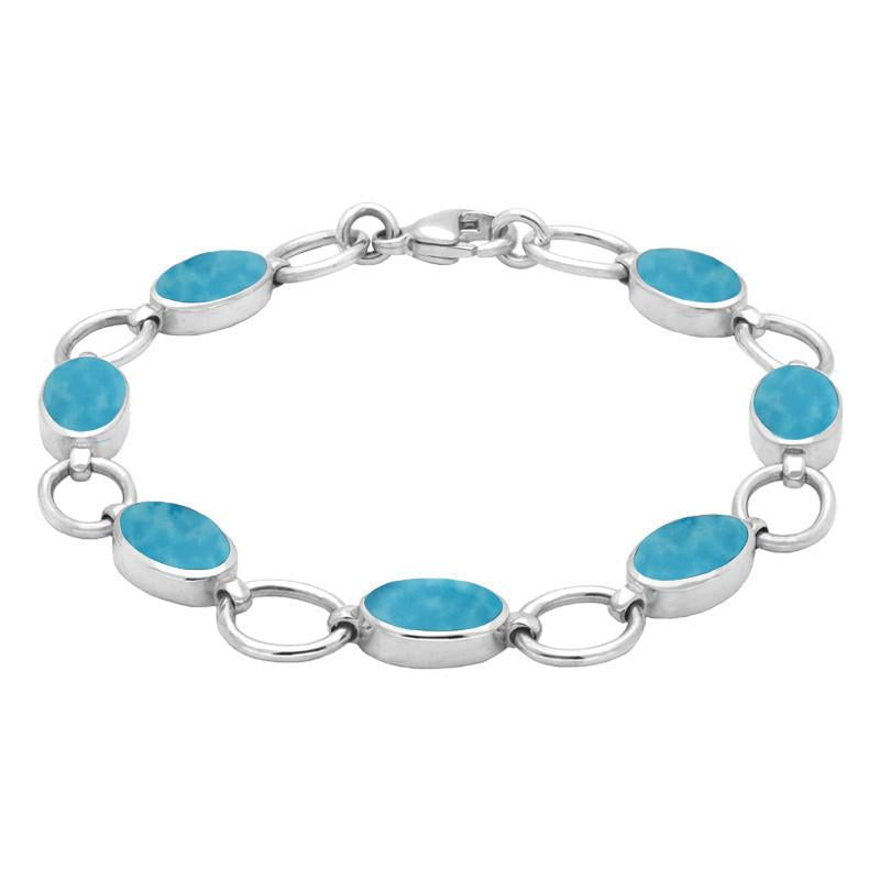 Sterling Silver Turquoise Oval Seven Stone Bracelet - Silver