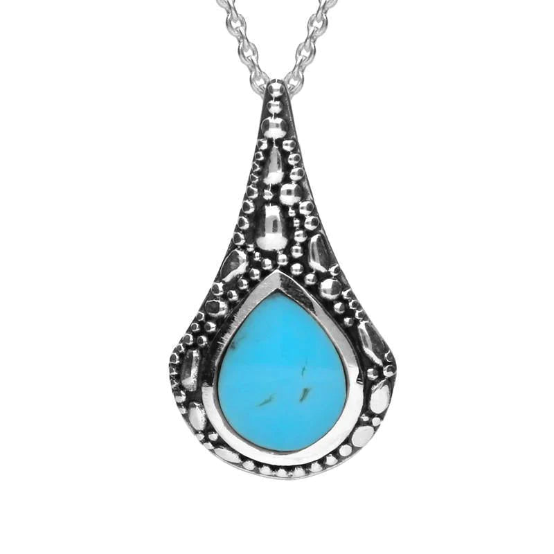 Sterling Silver Turquoise Oxidised Teardrop Necklace - Silver