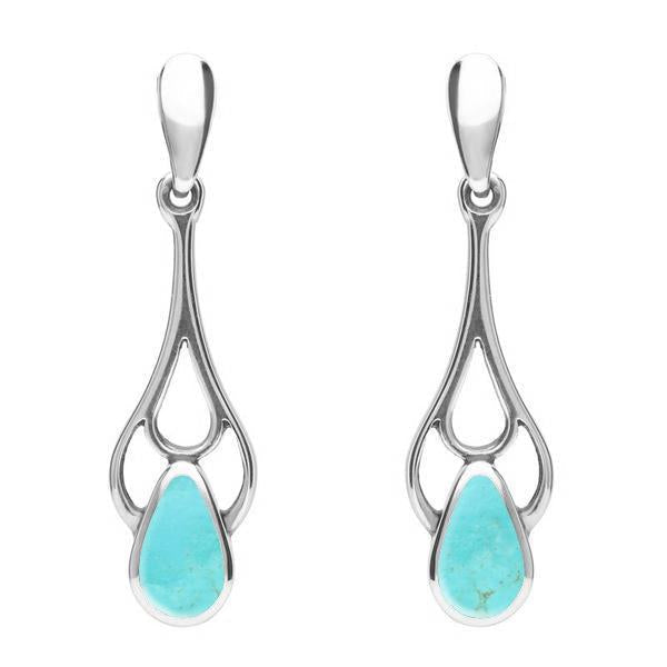 Sterling Silver Turquoise Pear Spoon Earrings - Silver