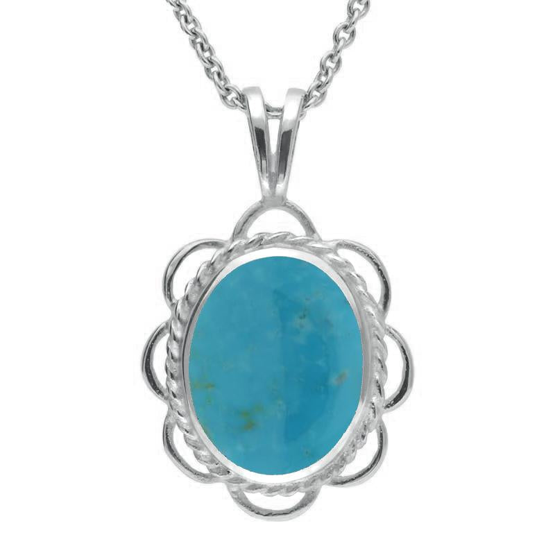 Sterling Silver Turquoise Rope Edged Oval Frill Necklace - Silver