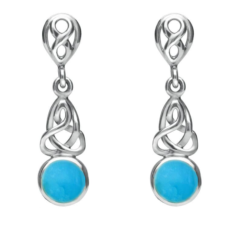 Sterling Silver Turquoise Round Celtic Dropper Earrings - Option1 Value Silver