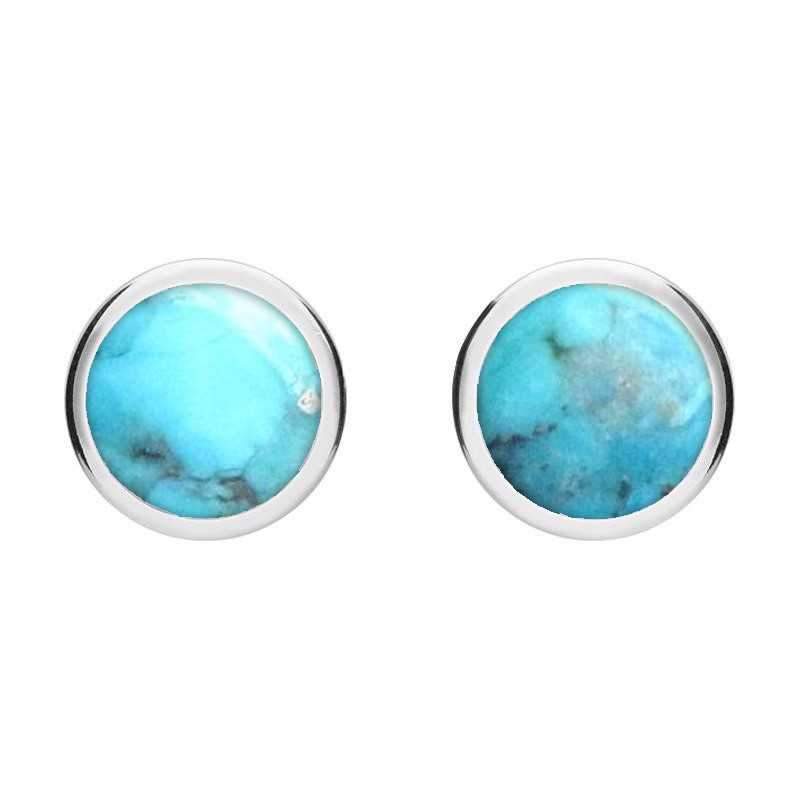 Sterling Silver Turquoise Round Stud Earrings - Silver